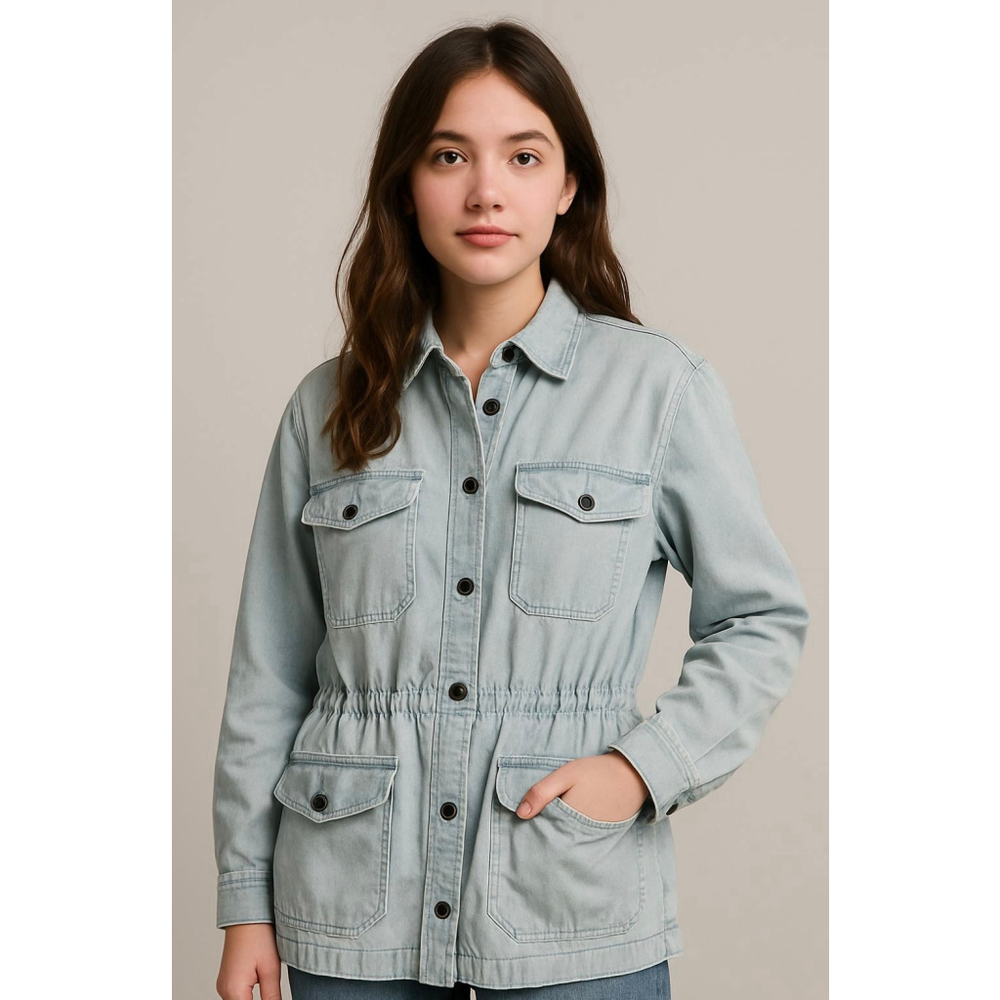 Women's Ralph Lauren XL Light Blue Utility Jacket Top Linen‎ Blend Safari Preppy